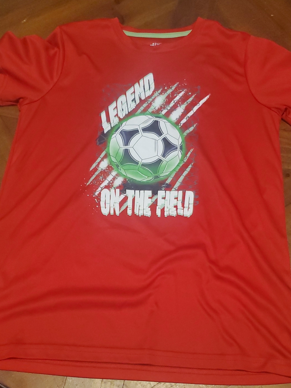bcg Red Soccer Graphic Tee with Green and White Ball